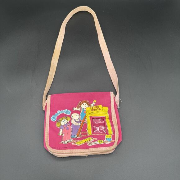Vintage 1980s Cabbage Patch Kid Over Shoulder Kids Bag Pouch Multipocket Pink - Picture 2 of 6